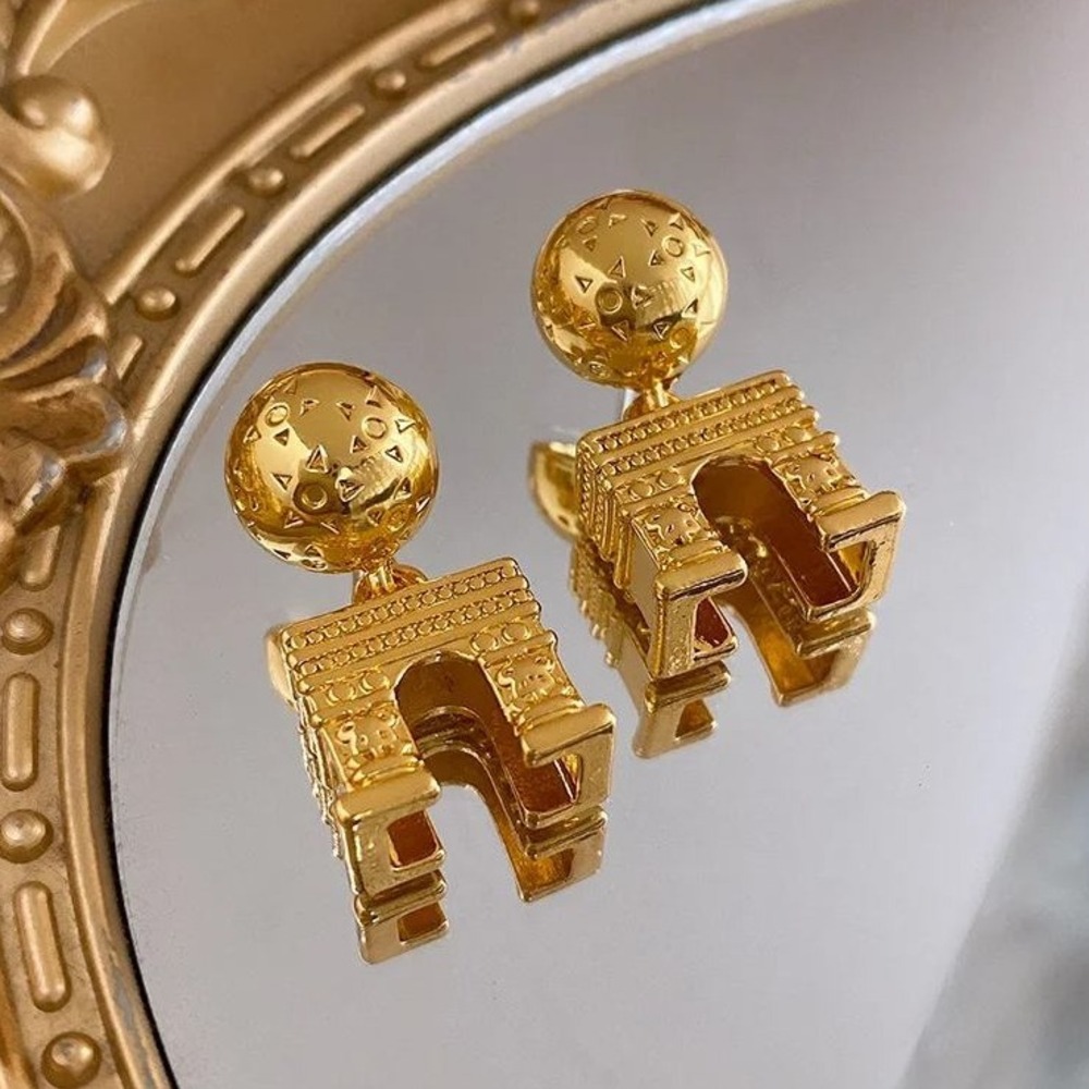 Gold Tone Arc de Triomphe Drop Earrings Women Fashion Jewelry